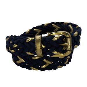 Vintage 80s Donna Katz Navy Blue & Gold Braided Belt Nylon Faux Leather Medium